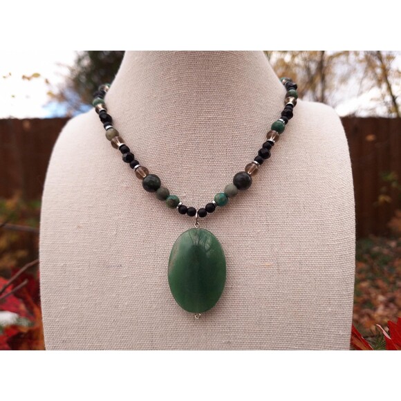 Gemstone Beaded Pendant Necklace | Bohemian Goth Necklace | Whimsigoth - Picture 5 of 9